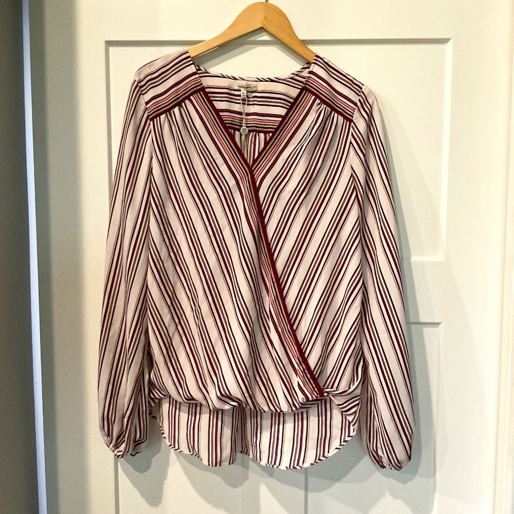 NWT Max Studio Wrap Magenta Black Cream Top Blouse Women’s Large